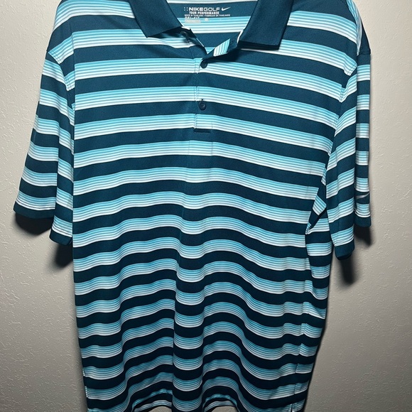 Men’s Blue Striped Nike Golf Tour Performance Dri-Fit Athletic Polo Size L - Picture 1 of 5
